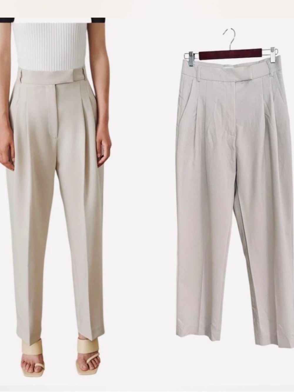Pixie Market High-Waist Pleated Trousers - Cream